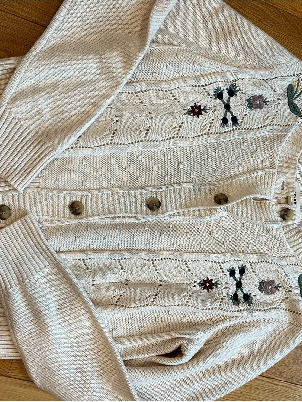 Lucky Brand Cream Embroidered Knit Cardigan
